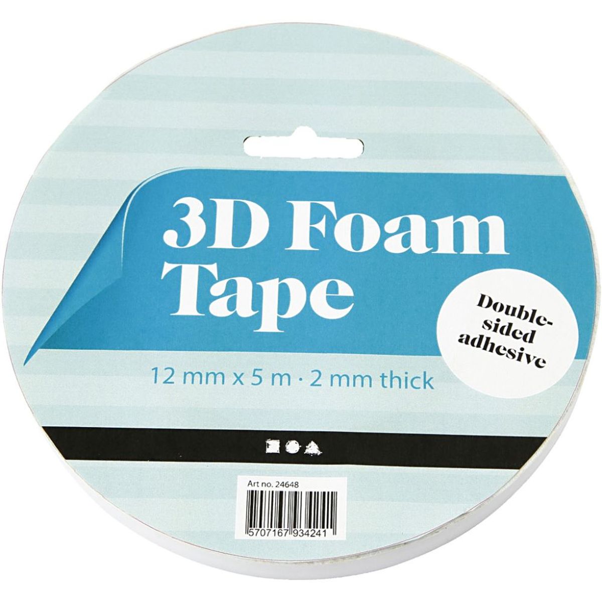 3D Foam Tape 12mm x 5m, 2mm tykk